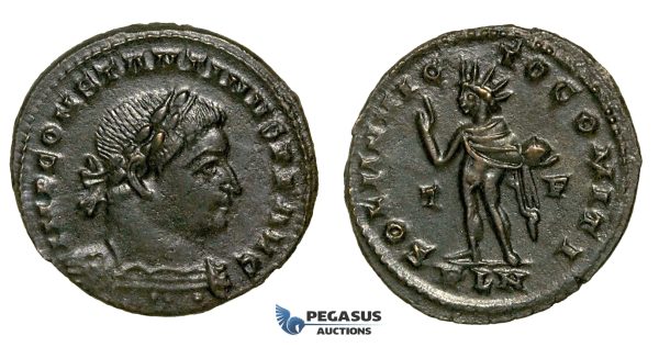 ZG42, Roman Empire, Constantine I (306-337 AD), Æ Nummus (3.82g) Londinium (London) Sol Standing, BrownVF-EF