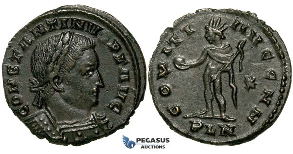 ZG45, Roman Empire, Constantine I (306-337 AD), Æ Nummus (4.65g) Londinium (London) Sol Standing, Brown EF