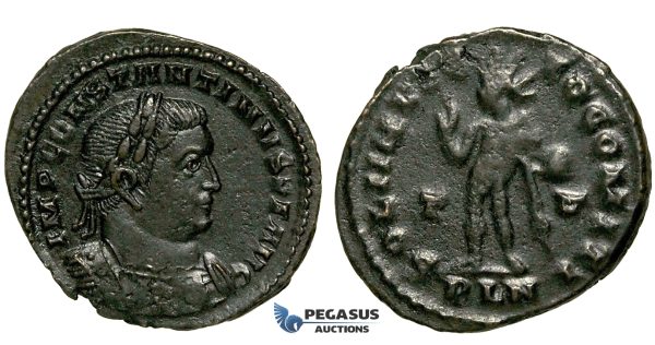 ZG46, Roman Empire, Constantine I (306-337 AD), Æ Nummus (4.27g) Londinium (London) Sol Standing, Brown Good VF