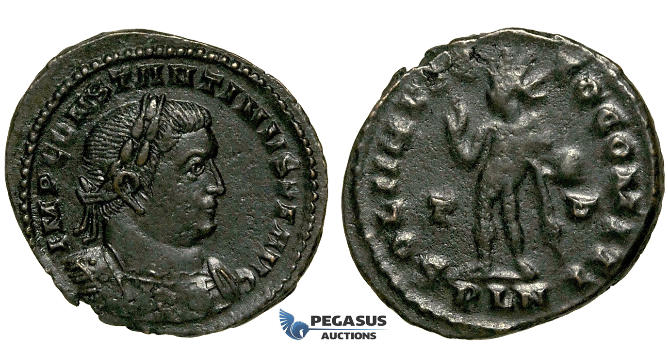 ZG46, Roman Empire, Constantine I (306-337 AD), Æ Nummus (4.27g) Londinium (London) Sol Standing, Brown Good VF