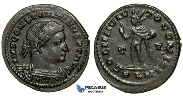 ZG48, Roman Empire, Constantine I (306-337 AD), Æ Nummus (4.81g) Londinium (London) Sol Standing, Brown Good VF