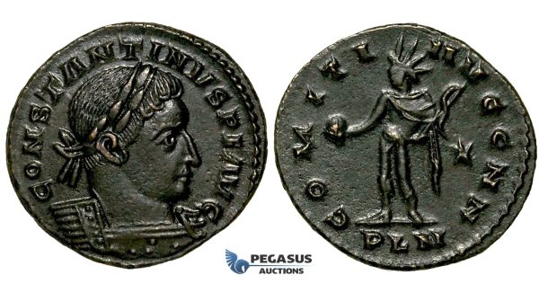 ZG49, Roman Empire, Constantine I (306-337 AD), Æ Nummus (3.91g) Londinium (London) Sol Standing, Brown VF-EF
