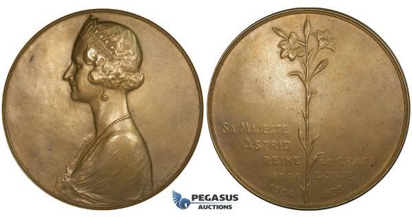 ZG54, Belgium, Leopold III, Æ Medal 1935 (Ø 75,4 mm, 141,43g) by G. Devreese, on the Death of Queen Astrid