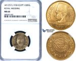 ZG60, Egypt, Farouk, 100 Piastres AH1357/1938 (Royal Wedding) Gold, NGC MS64