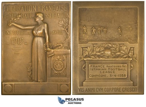 ZG65, France, Bronze Plaque Medal 1932, by A. Lafleur, Fédération Française de Football Association