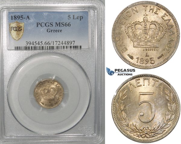 ZG67, Greece, George I, 5 Lepta 1895-A, Paris, PCGS MS66