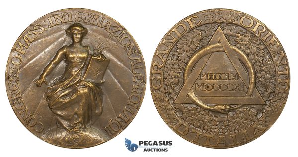 ZG70, Italy, Freemasonry Bronze Medal (Ø 45mm, 47g) by Croce, on the International Masonic Congress, Rome 1911