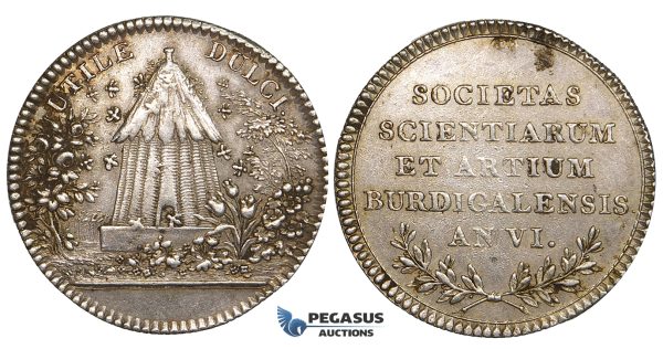ZG85, France, Bordeaux, AR Medal Jeton (Ø30mm, 9.65g) AN VI (1798) Apiculture bee hive