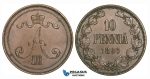 ZG88, Finland (under Russia) Alexander III, 10 Penniä 1890, Brown XF, Rare!