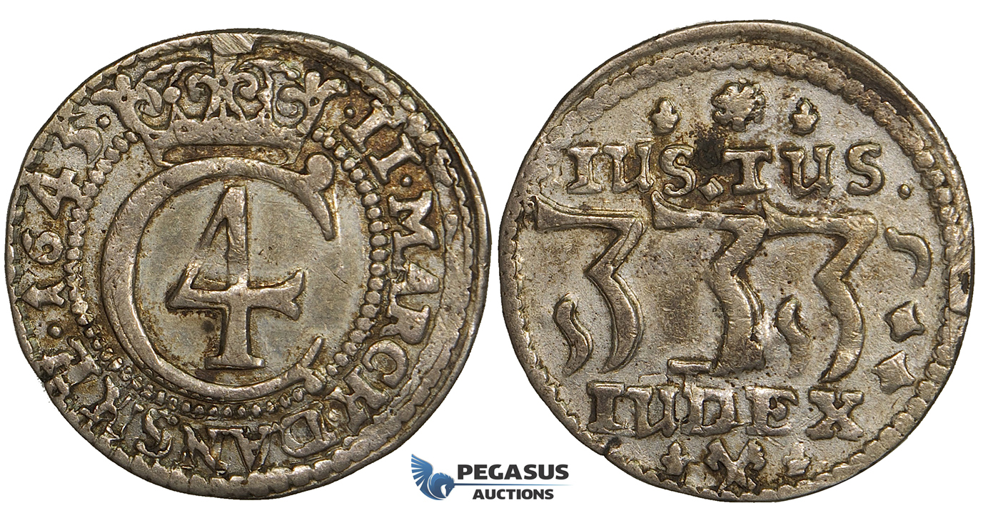 ZH04, Denmark, Christian IV, 2 Mark 1645, Copenhagen, Silver (10.72g) H 148, Mount removed, VF