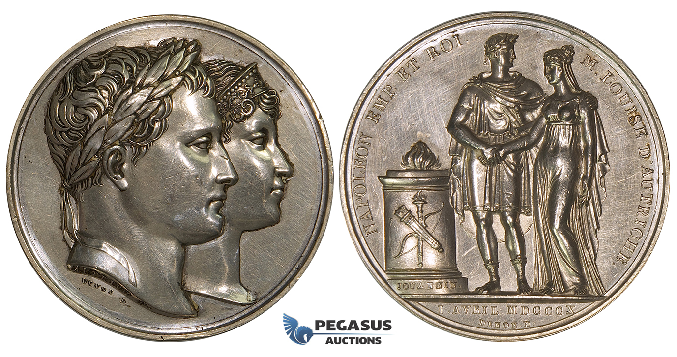ZH17, France, Napoleon I, Silver Medal 1810 (Ø40.4mm, 34.75g) by B. Andrieu and J.M. Jouannin , on his marriage to Archduchess Marie Louise, daughter of Emperor Franz I of Austria