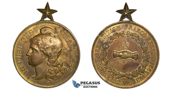 ZH19, France, Third Republic, Boulogne Sur Mer, Bronze Medal 1892 (65mm x 51mm, 58.9g) on the French-Russian exhibition, Rare!
