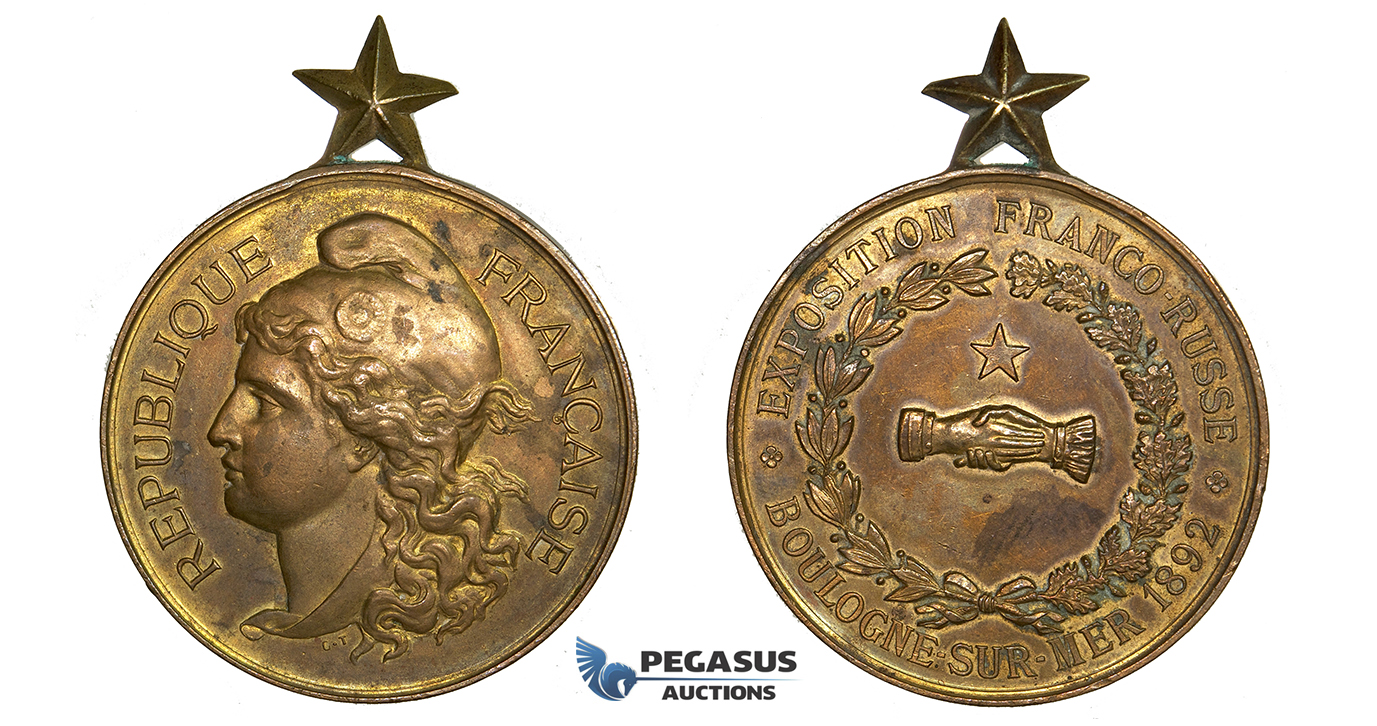 ZH19, France, Third Republic, Boulogne Sur Mer, Bronze Medal 1892 (65mm x 51mm, 58.9g) on the French-Russian exhibition, Rare!