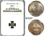 ZH27, Guatemala, 1/4 Real 1895, Silver, NGC MS65 (Rainbow toning)