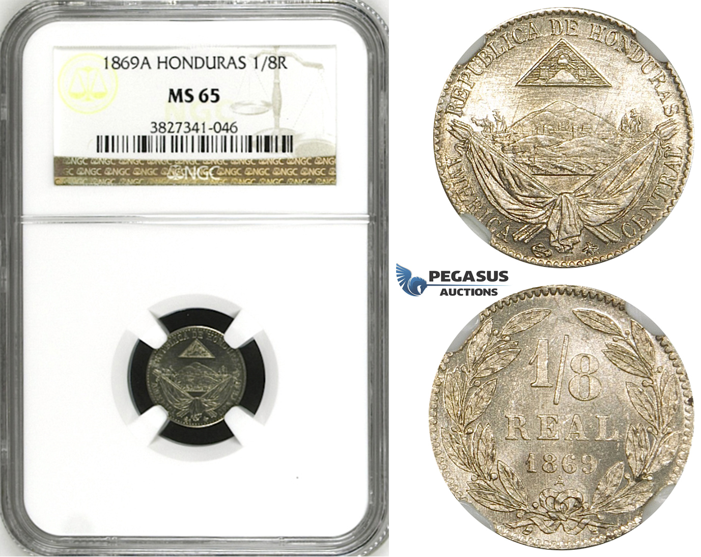 ZH29, Honduras, 1/8 Real 1869-A, Paris, NGC MS65