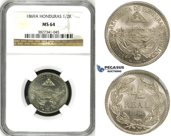 ZH30, Honduras, 1/2 Real 1869-A, Paris, NGC MS64