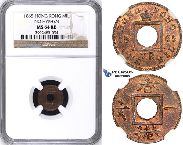 ZH31, Hong Kong, Victoria, Mil 1865 (No Hyphen) NGC MS64RB