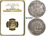 ZH48, Netherlands East Indies (Batavian Republic) 1/4 Gulden 1802, Silver, NGC MS62
