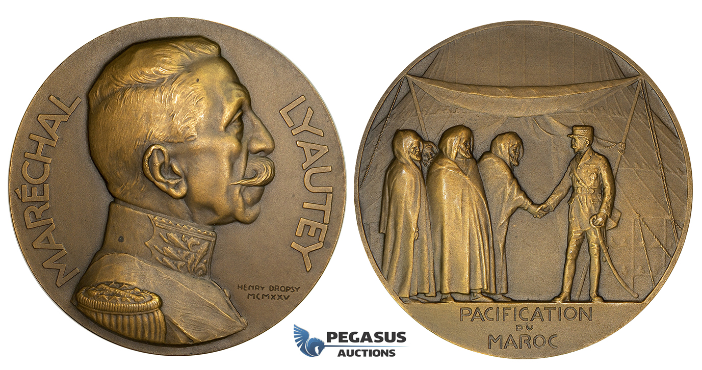 ZH51, Morocco, Bronze Medal 1925 (Ø68mm, 139.8g) by Dropsy, Pacification of Morocco, Rare!