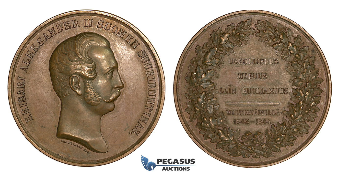 ZH74, Russia for Finland, Alexander II, Bronze Medal 1864 (Ø 55m, 74g) by Lea Ahlborn, in memory of Finnish Seym
