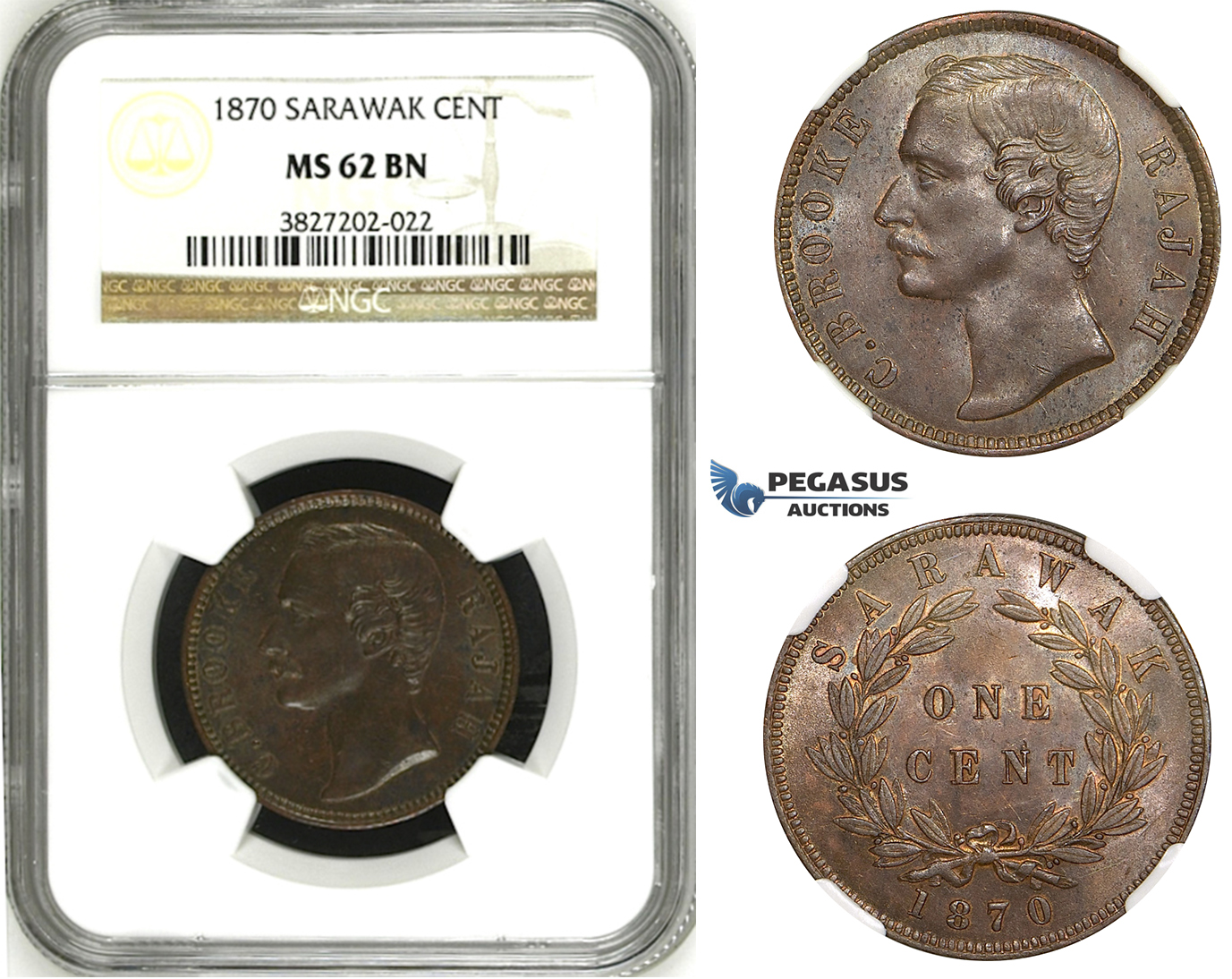 ZH77, Sarawak, C. Brooke Rajah, 1 Cent 1870, NGC MS62BN