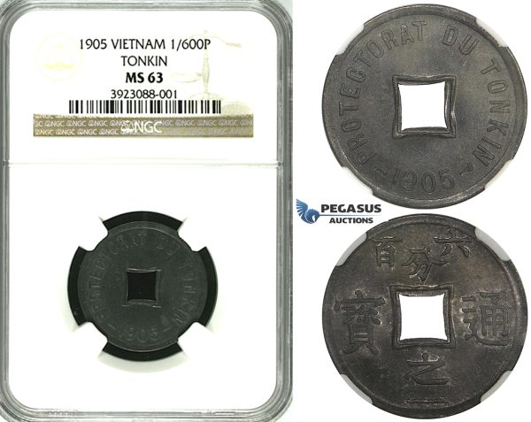 ZH96, Vietnam (Tonkin) 1/600 Piastre 1905, NGC MS63