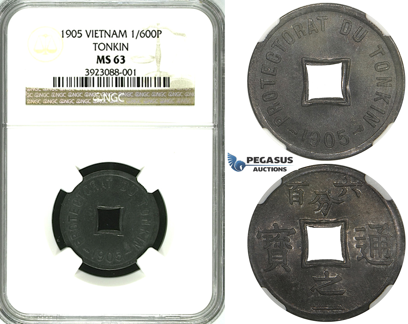 ZH96, Vietnam (Tonkin) 1/600 Piastre 1905, NGC MS63