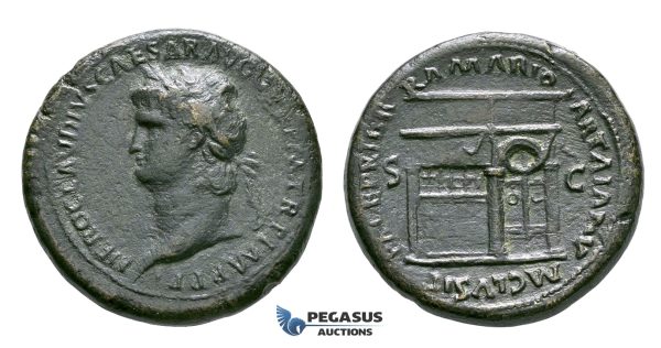 ZH98, Roman Empire, Nero (54-68 AD) Æ Sestertius (25.26g) Lugdunum (Lyon) 65 AD, Temple of Janus