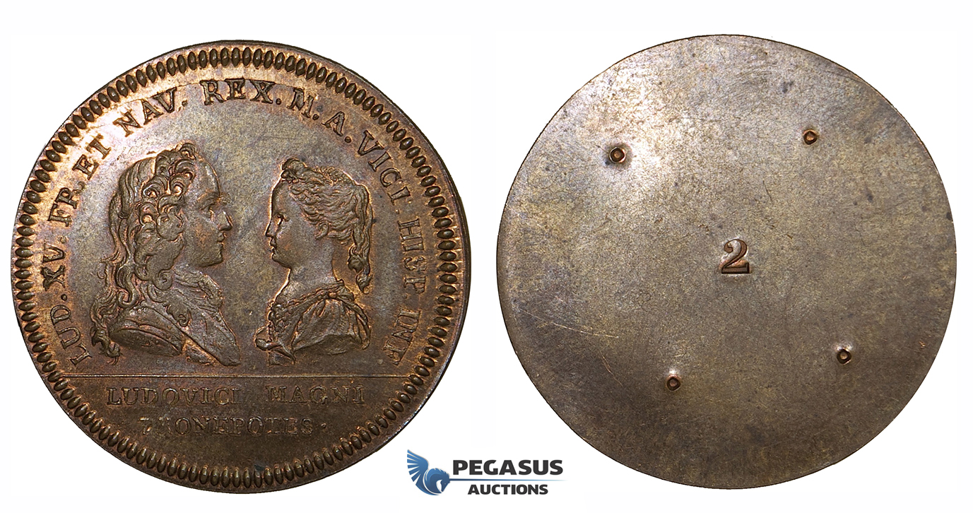 ZI01, France, Louis XV, Bronze Medal Pattern? 1721 (Ø33mm  7.78g) on Wedding to Marie Anne Victoire of Spain, Rare