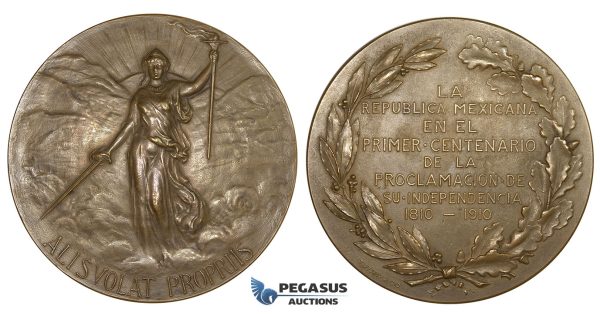 ZI07, Mexico, Bronze Medal 1910 (Ø89.7mm, 249g) By Tiffany & Co. on the Centenary of Independence