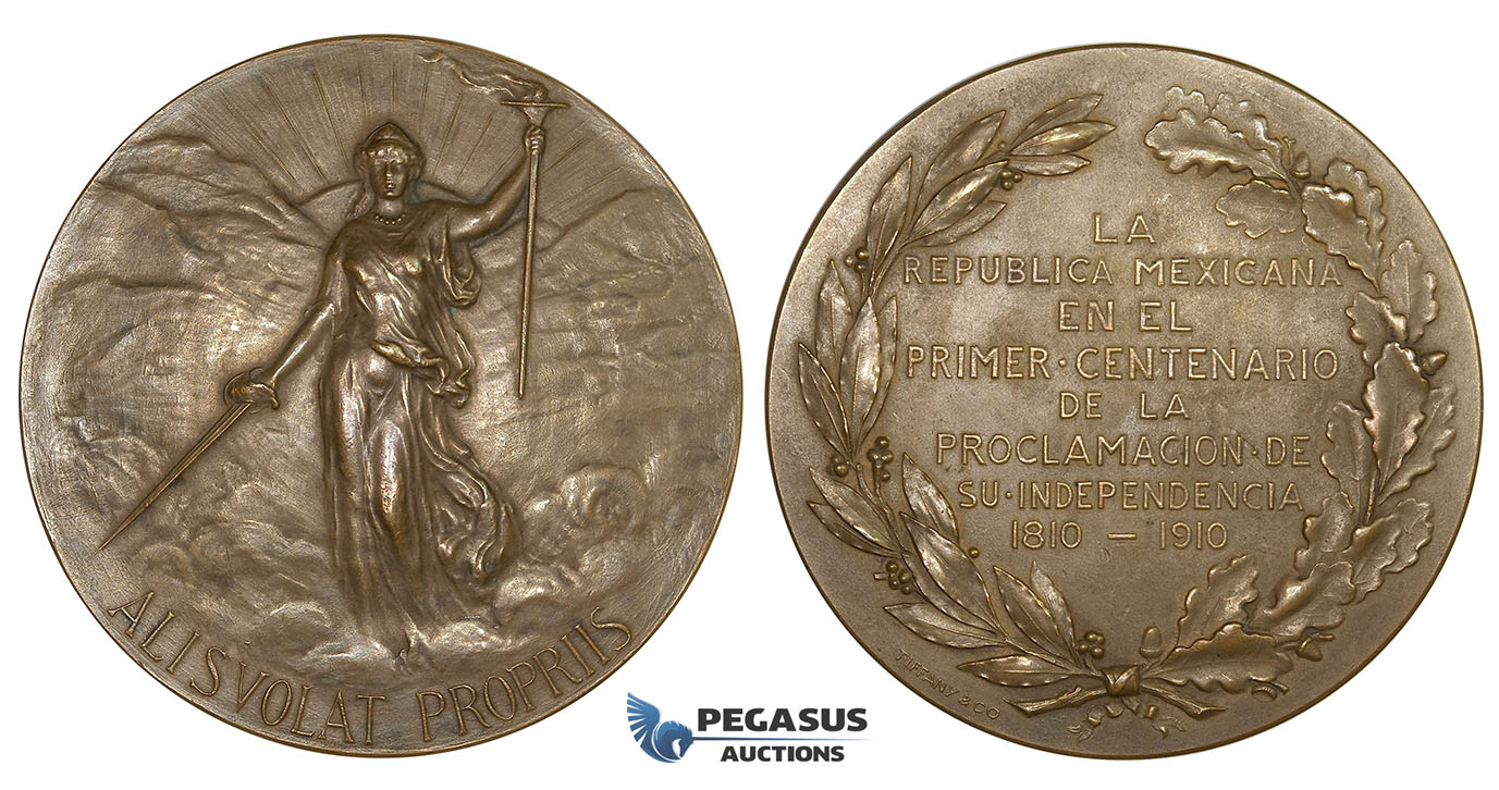 ZI07, Mexico, Bronze Medal 1910 (Ø89.7mm, 249g) By Tiffany & Co. on the Centenary of Independence