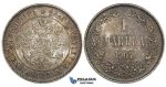 ZI14, Finland (under Russia) Nicholas II, 1 Markka 1907-L, Silver, Toned aUNC