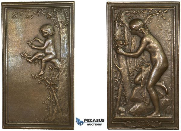 ZI20, France, "Le Nid" Bronze Medal Plaque, by Jean-Baptiste Daniel-Dupuis (1849-1899) 66mm x 37mm