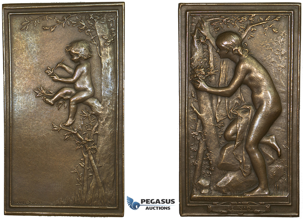 ZI20, France, "Le Nid" Bronze Medal Plaque, by Jean-Baptiste Daniel-Dupuis (1849-1899) 66mm x 37mm