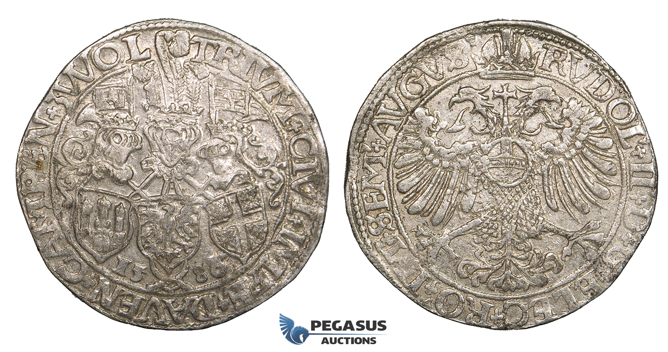 ZI23, Netherlands, Deventer, Kampen & Zwolle, Rijksdaalder (Taler) 1586, Silver (29.13g) Lustrous EF, Rare!