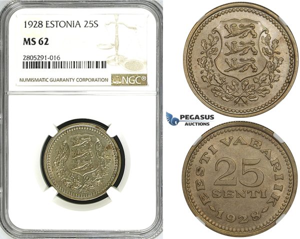 ZI40, Estonia, 25 Senti 1928, NGC MS62