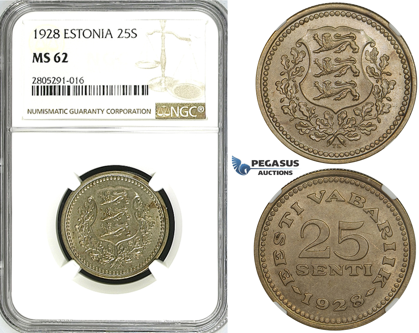 ZI40, Estonia, 25 Senti 1928, NGC MS62