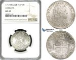 ZI43, France, Lorraine, Leopold I, Teston 1712, Silver, NGC MS63