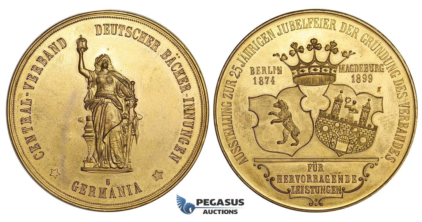 ZI47, Germany, Berlin/Magdeburg, Brass? Medal 1899 (Ø50mm, 68.80g) 25th Anniversary of German Baking Society