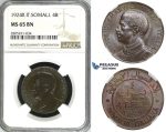 ZI59, Italian Somaliland, Vit. Emanuele III, 4 Bese 1924-R, Rome, NGC MS65BN, Pop 1/0, Finest! Rare!