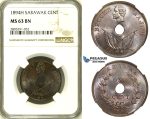ZI74, Sarawak, C. Brooke Rajah, 1 Cent 1894-H, Heaton, NGC MS63BN