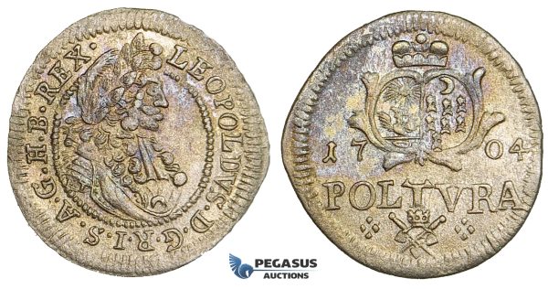 ZJ05, Transylvania, Leopold I, Poltura 1704, Hermannstadt, Silver (1.02g) Toned EF