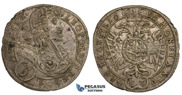ZJ07, Transylvania, Leopold I, 3 Kreuzer 1696 FT, Hermannstadt, Silver (1.43g) gVF