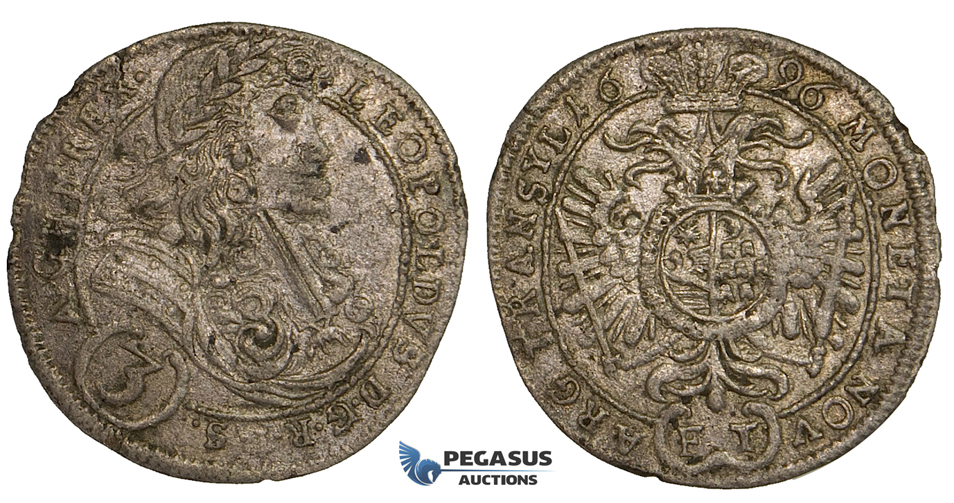 ZJ07, Transylvania, Leopold I, 3 Kreuzer 1696 FT, Hermannstadt, Silver (1.43g) gVF