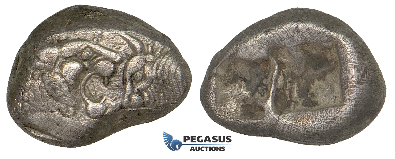ZJ16. Kings of Lydia, Kroisos, Ca. 560-546 BC., AR Siglos (7x15mm, 5.26g), Sardes, 550-546 BC. Lion / Bull