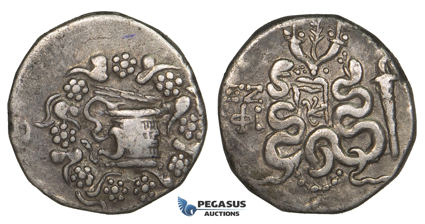 ZJ17, Mysia, Pergamon (ca. 166-67 BC) AR Cistophoric Tetradrachm (12.32g) Struck circa 85-76 BC, Serpents