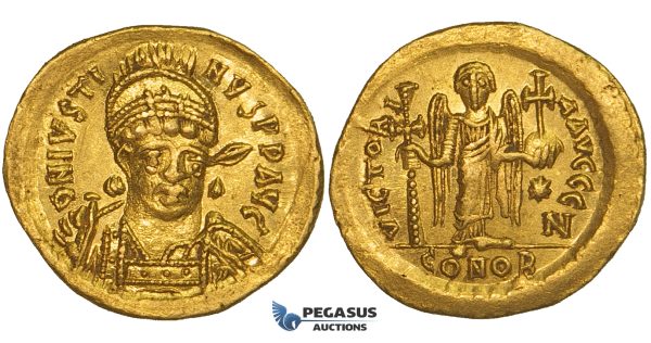 ZJ19, Byzantine Empire, Justinian I (527–565) AV Solidus (4.43g) Constantinople, 545-565, Angel, EF-AU