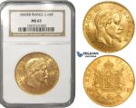 ZJ25, France, Napoleon III, 100 Francs 1866-BB, Strasbourg, Gold, NGC MS63, Rare!