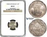 ZJ39, Switzerland, 1/2 Franc 1905-B, Bern, Silver, NGC MS65
