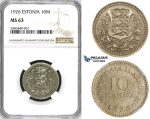 ZJ65, Estonia, 10 Marka 1926, NGC MS63, Pop 1/0, Finest! Extremely Rare!
